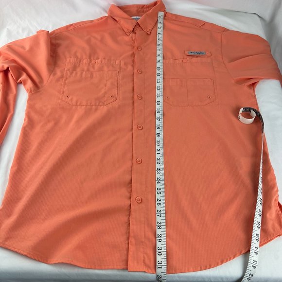 Columbia PFG Shirt Men L Orange Button Down Omni Shade Outdoors Fishing Camp - Picture 6 of 13
